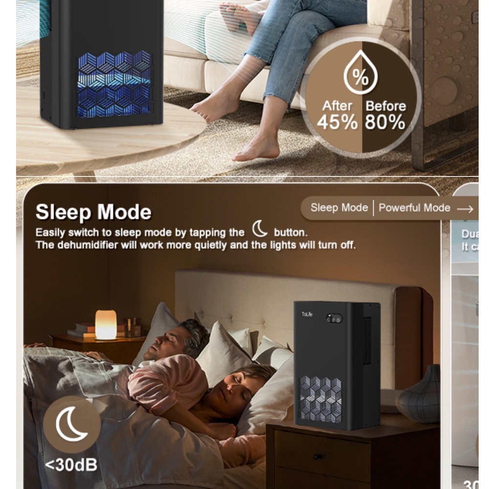 ToLife TZ-C2 Dehumidifiers (950 sq.ft) , 95oz.Tank, 7 Colors LED Light, NIB - Picture 12 of 16